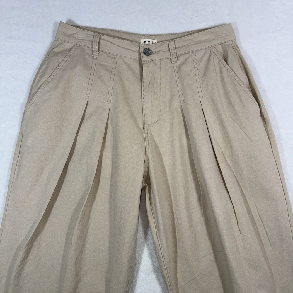 POL Pleated Khaki Pants Women's Size M Wide Leg High Rise Cotton Coastal Boho - Picture 4 of 14